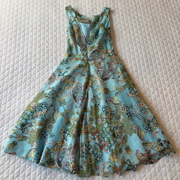 NWT Y2K Lapis Silk Dress Size Small Blue Floral  Fit & Flare Cowl Neck Fairycore - Picture 3 of 16